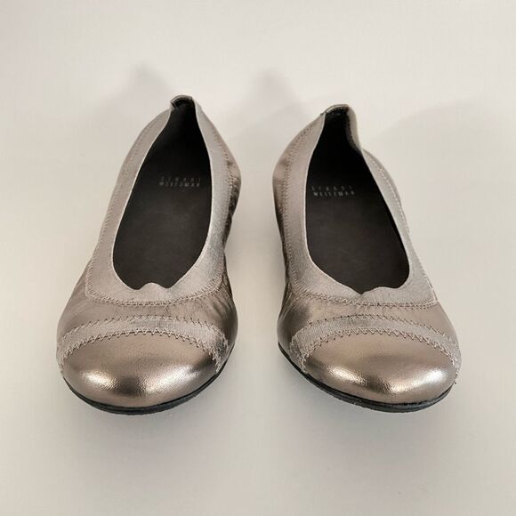 Stuart Weitzman Patent Leather Two-tone Ballet Flats Pewter 8 - Picture 4 of 12
